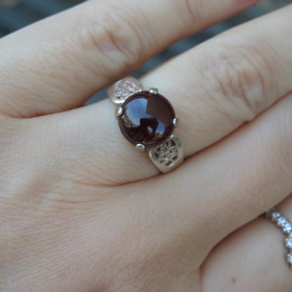Deep Red Wine Natural Garnet In Filigree Sterling Silver Ring. Size 7 - Picture 11 of 11